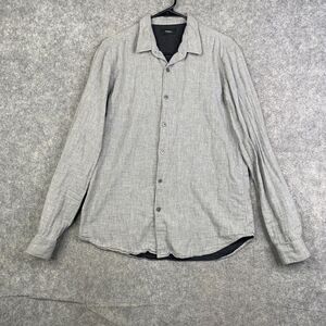 Theory Rammy Double Grid Cotton Shirt Size Large Gray Long Sleeve Button Up